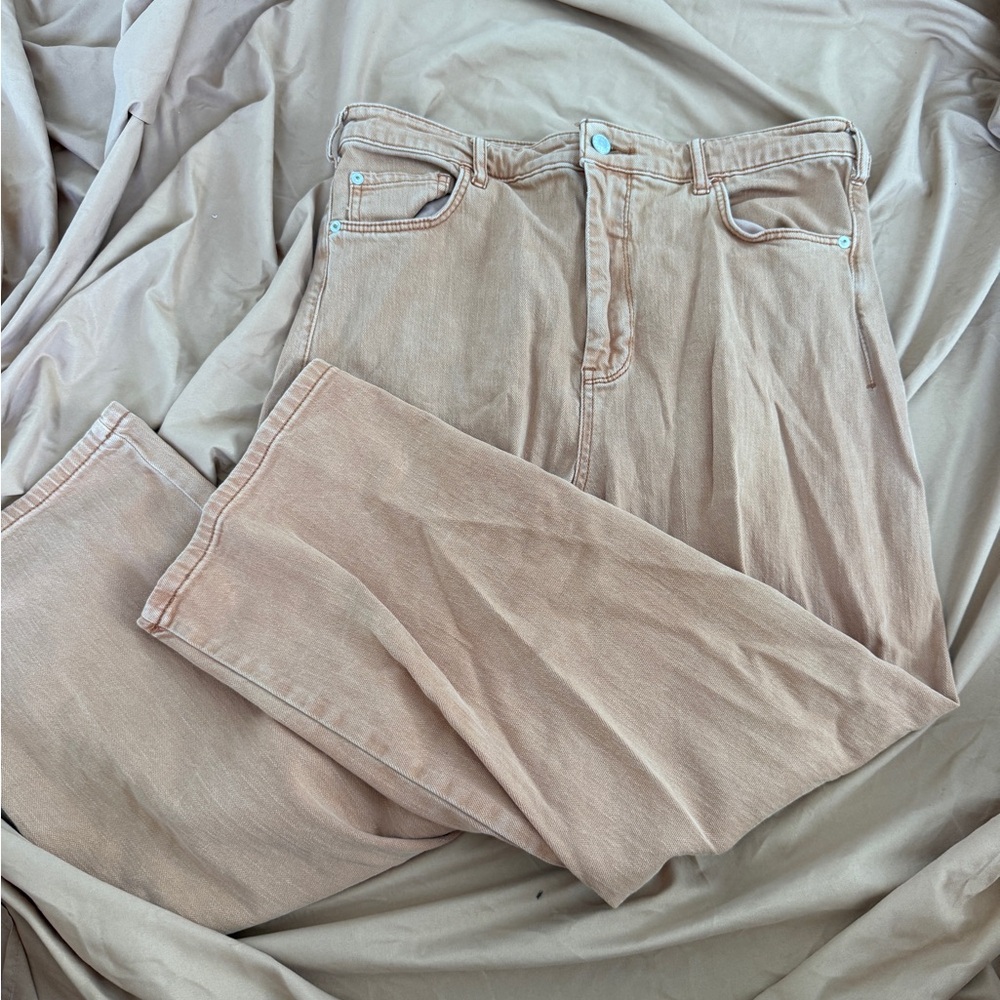 Zara Tan Straight Leg Jeans Soft Washed Finish